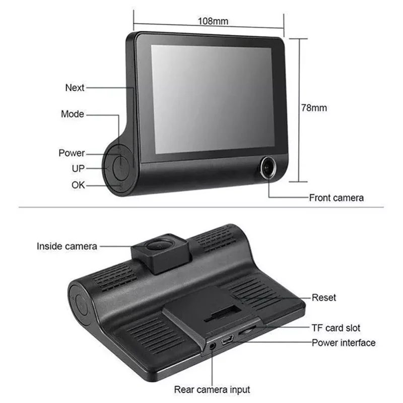 Cámara DVR Triple LCD 4" Para Auto