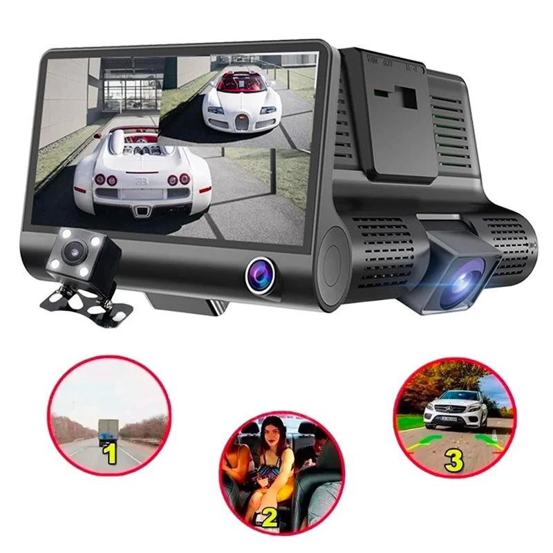 Cámara DVR Triple LCD 4" Para Auto